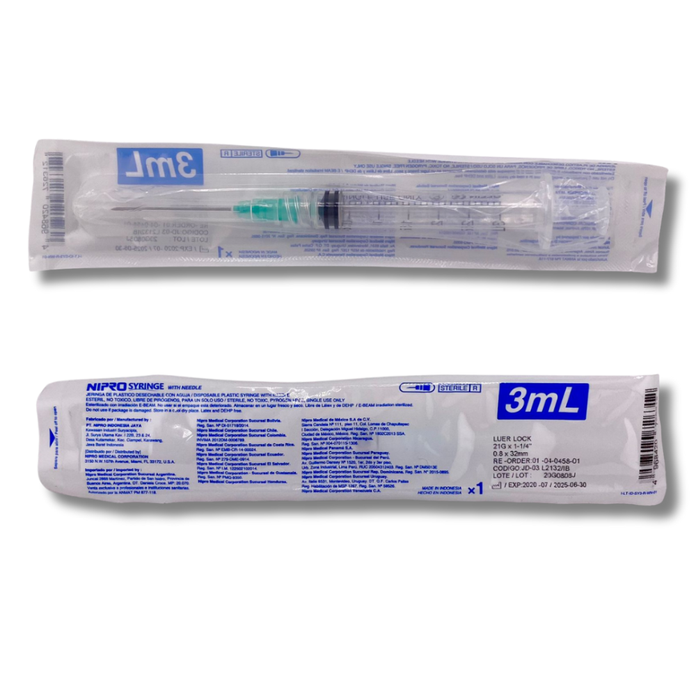 JERINGA DESECHABLE 3ML CON AGUJA 21*32 PIEZA