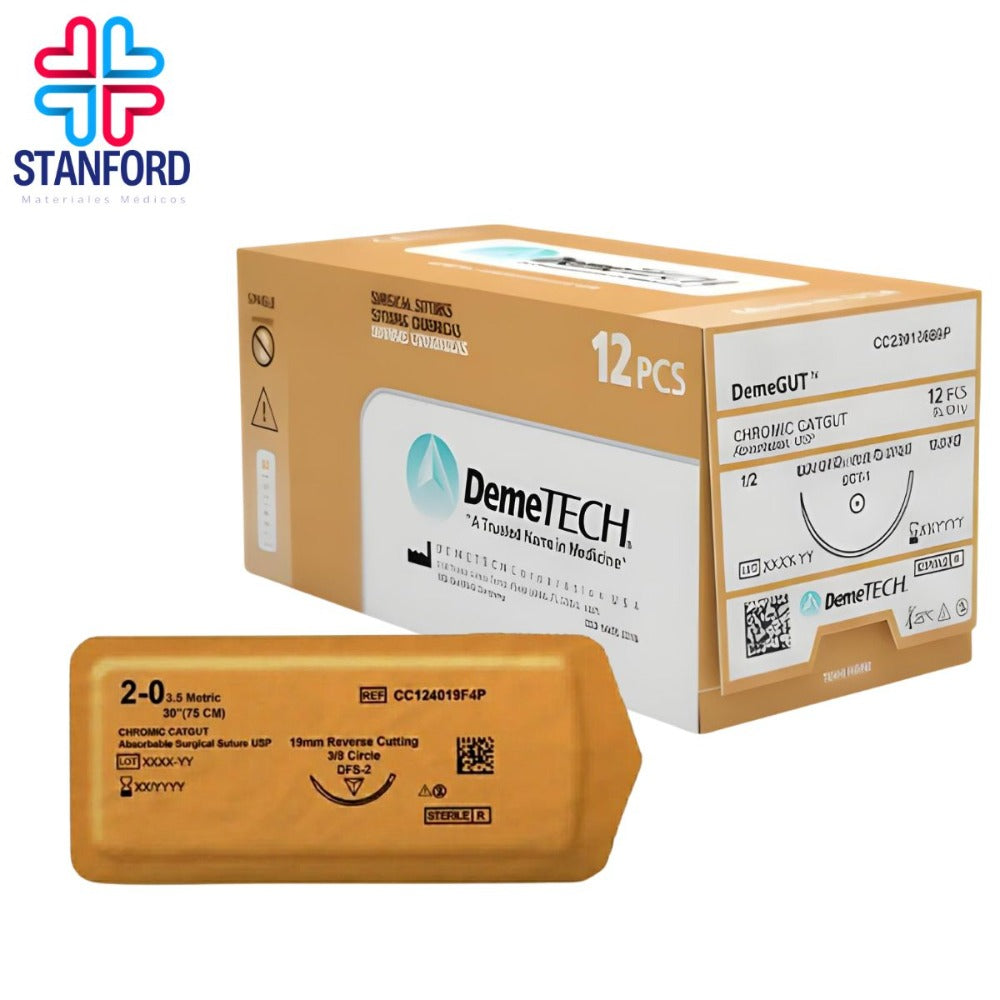 CATGUT 2/O CROMICO DEMETECH 75 CM 26MM 1/2 PZA