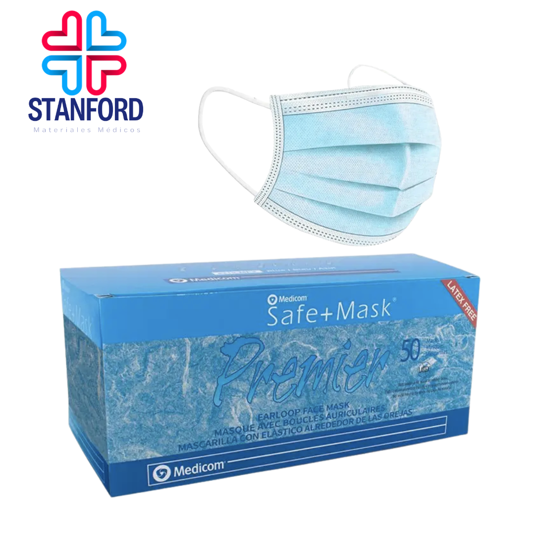 CUBREBOCAS CON 50 PZAS MEDICOM AZUL