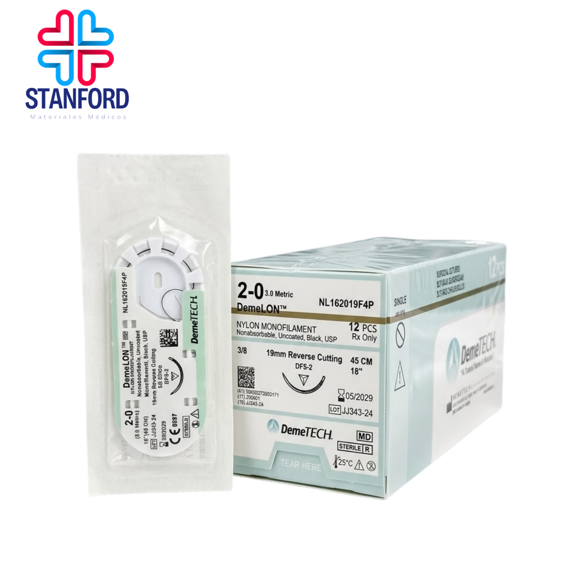 NYLON MONOFILAMENT 2/0 45CM 19MM 3/8 REVERSO PIEZA