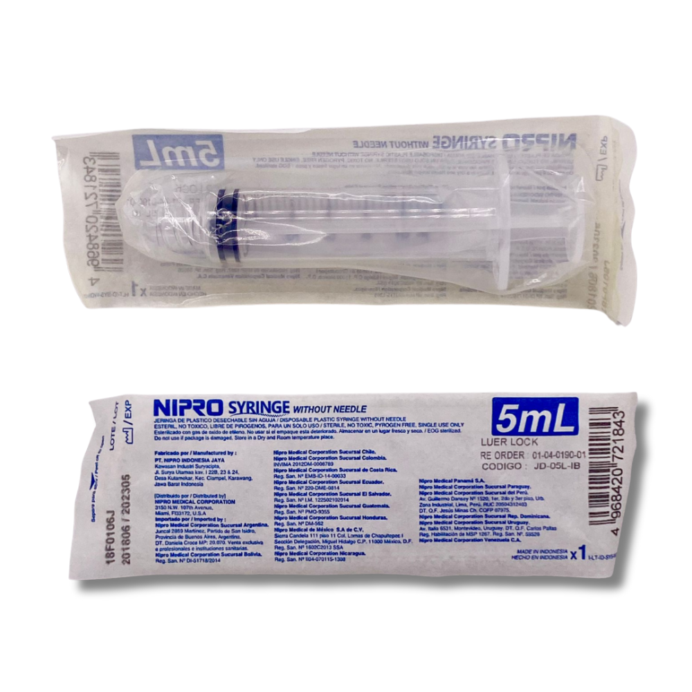 JERINGA DESECHABLE 5ML SIN AGUJA PIEZA
