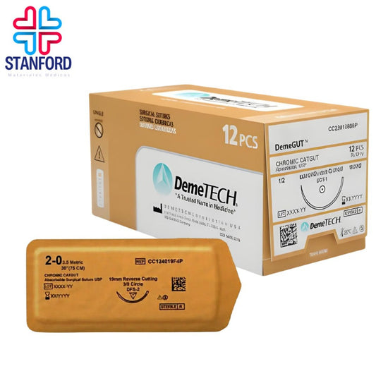 CATGUT 2/O CROMICO DEMETECH  75 CM 26MM 1/2 PZA