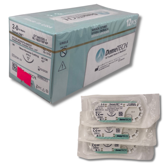 NYLON MONOFILAMENT 2/0 45CM 19MM 3/8 REVERSO CAJA C/12