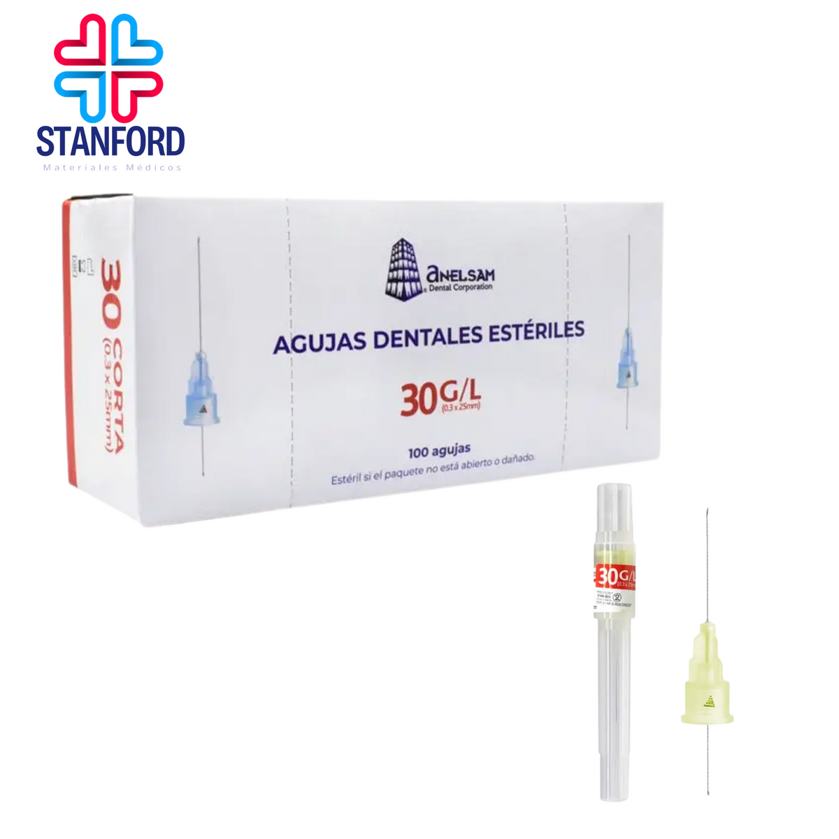 AGUJAS DENTALES ESTERILES 30 CORTA ANELSAM (0.3X25mm)