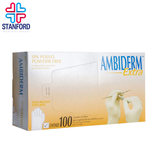 GUANTES LATEX SIN POLVO AMBIDERM MEDIANO TEXTURIZADO C/100