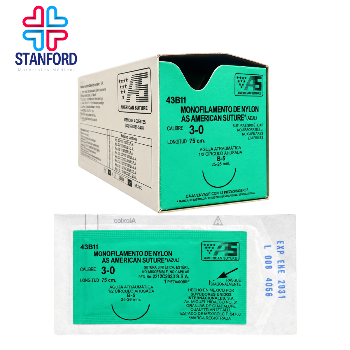 NYLON MONOFILAMENT 3/0 B-5 75CM AMERICAN SUTURE PIEZA