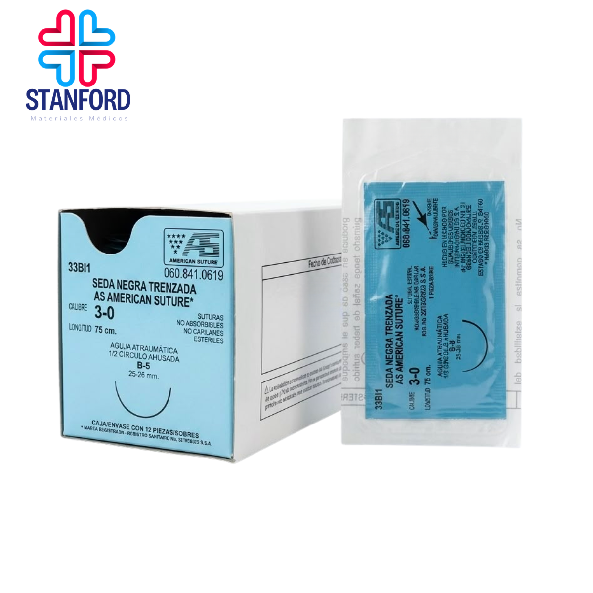 SEDA NEGRA 3/0 B-5 75cms PIEZA AMERICAN SUTURE